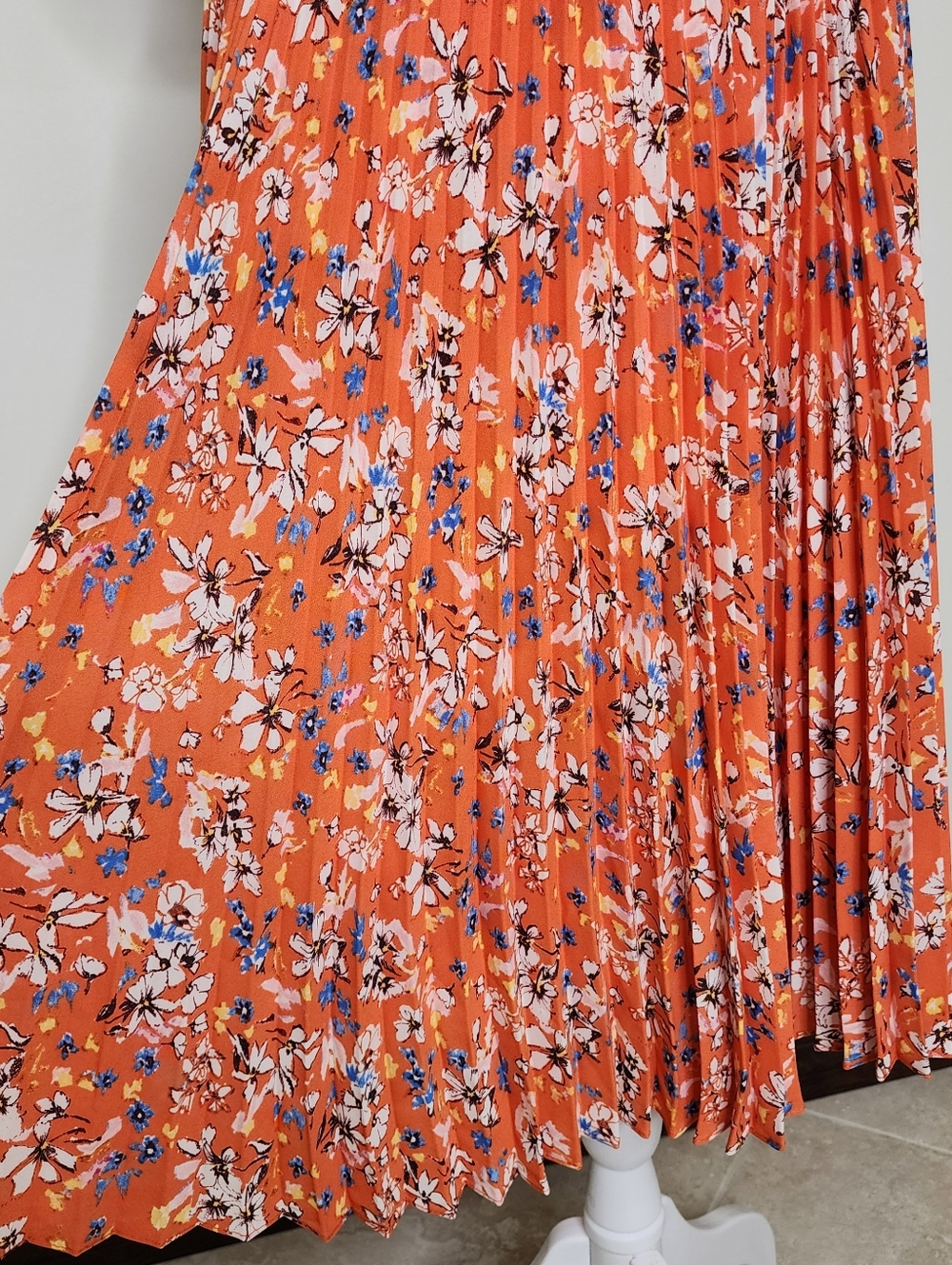Nanette Lapore Orange Floral Pleated Sleeveless Drop Waist Midi Dress Sz12 Party - Picture 3 of 14